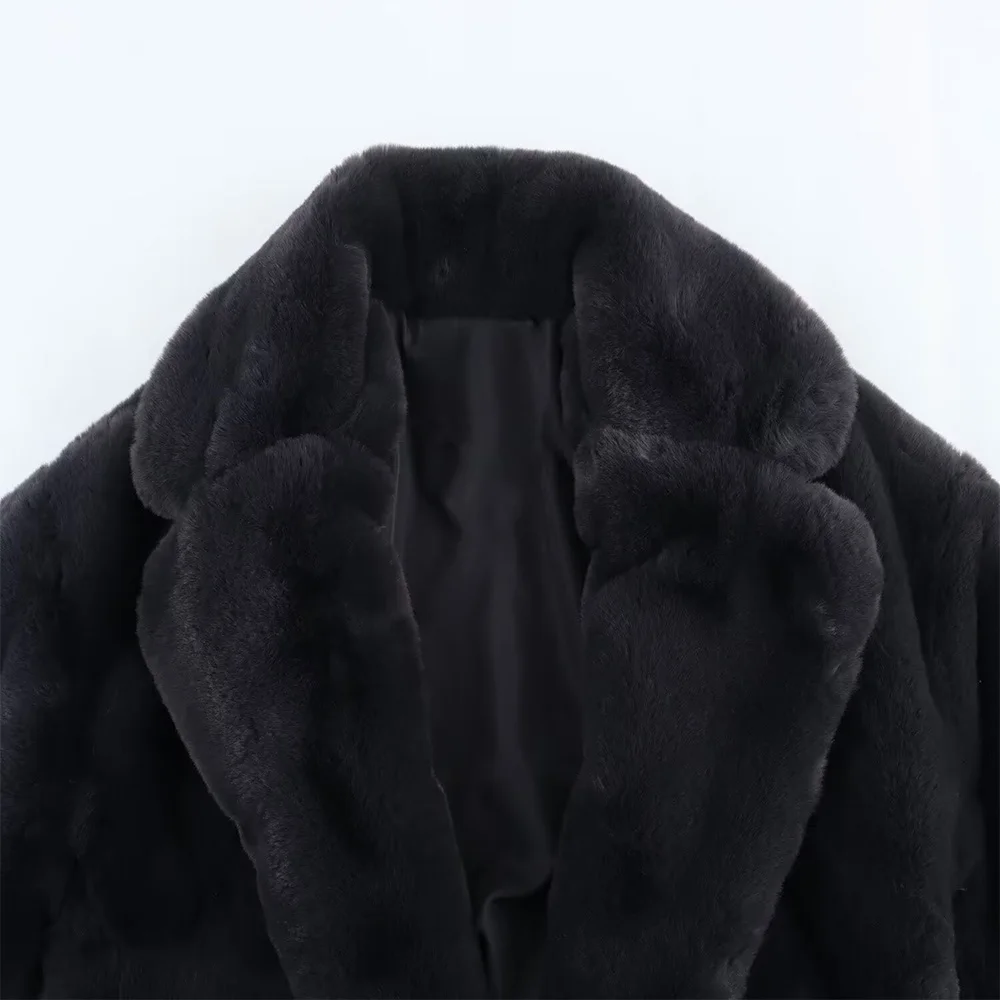 ZATT 2024 Autumn And Winter New Collection Simplicity Elegant Streetwear Easy Match Warm Black Artificial Fur Women Coat