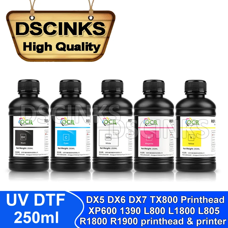 250ML UV DTF Ink For Epson L1800 L800 L805 L1440 TX800 XP600 R1390 1400 4800 4880 7800 7880 XP300 R290 R330 UV DTF Prniter