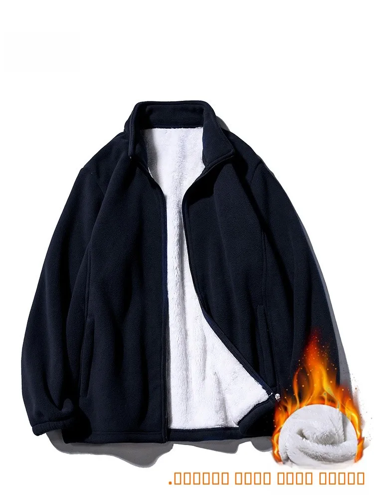 

Lamb Velvet Jaet Men's Loose Casual Thiened Fce Zipper Closure Long Sve Warm Outerwear for Autumn Winter