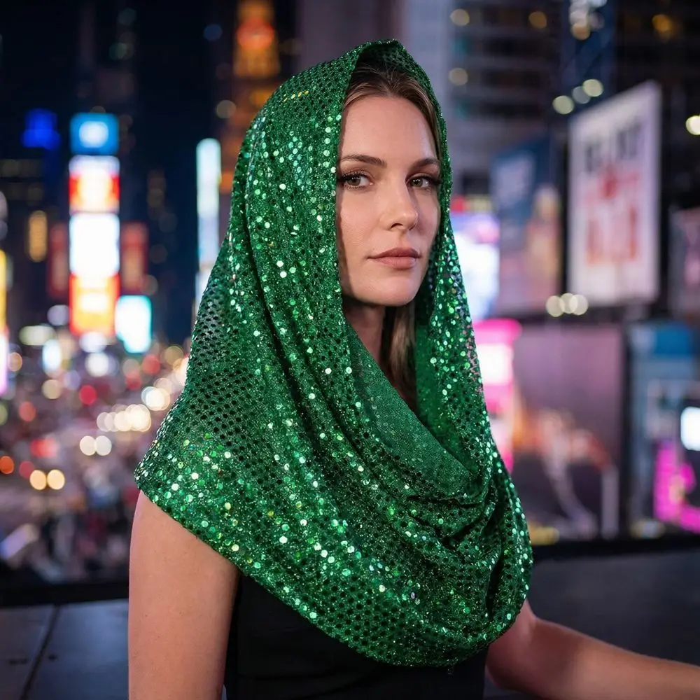 New Breathable Sequin Hooded Headscarf Lightweight Scarf Glitter Turbante Solid Color Polyester Hijab Spring Summer