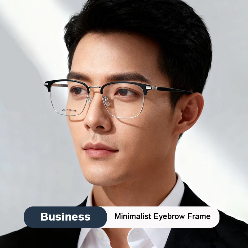 

Брендовые полуоправные очки: модные квадратные оправы из сплава, классический дизайн в стиле «брови», ультралегкие мужские деловые очки