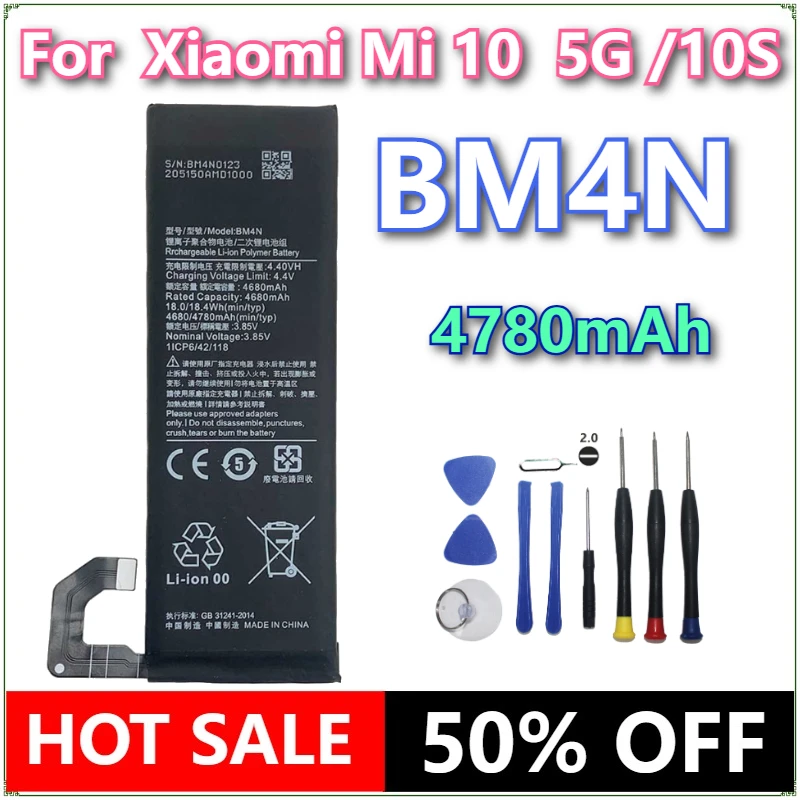 

Brand New BM4N 4780mAh Mobile Phone Battery For Xiaomi Mi 10 5G /10S BM4N High Quality Phone Replacement Batteries+Tools