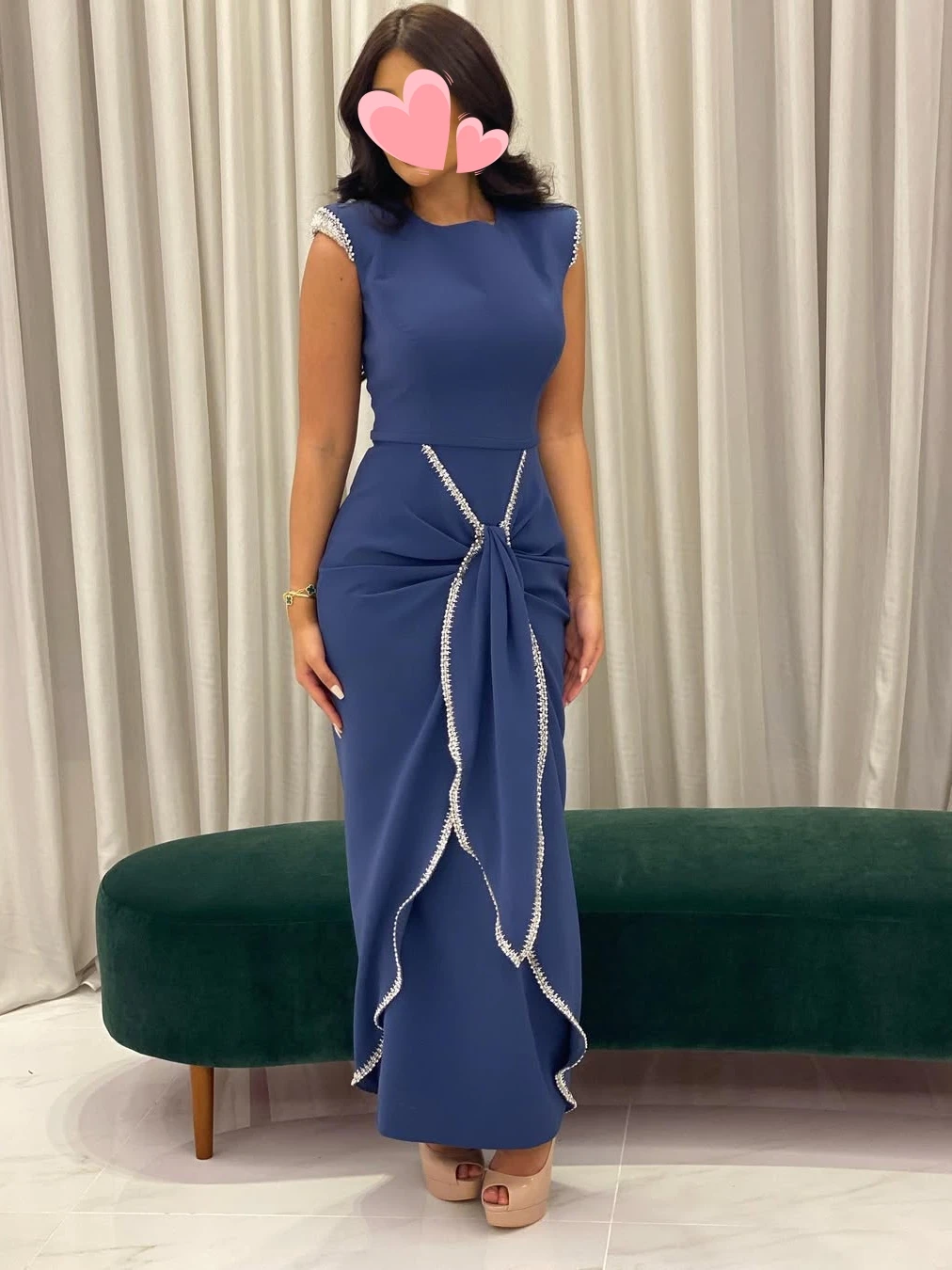 

Oisslec Prom Dress Elegant Vintage Sweet Blue Mermaid Crystal Beads Customized Formal Occasion Prom Dress Evening Party Gowns
