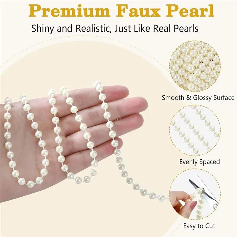 6mm Faux Pearl Garland 82 Feet Pearl String Roll For Christmas Tree Wedding Party Centerpieces Flowers DIY Crafts 4