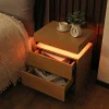 

Smart LED Lights Nightstand with 2 Drawers Modern Minimalism Bedroom Bedside Table Sideboard with USB Charging Cabinet Storage