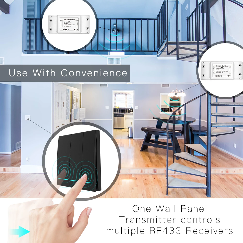 433Mhz bezprzewodowy inteligentny przełącznik RF pilot zdalnego sterowania odbiornik kontroler wciskany Panel ścienny nadajnik, 2 way/3 way