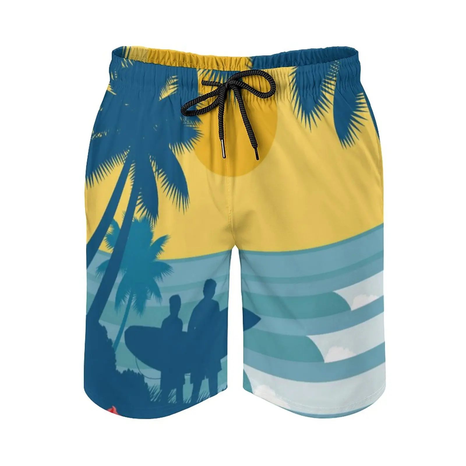 Pantalones cortos con estampado de palmeras para hombre, bañadores con cordón en la cintura, estampado 3D, ropa de calle transpirable, vacaciones de verano