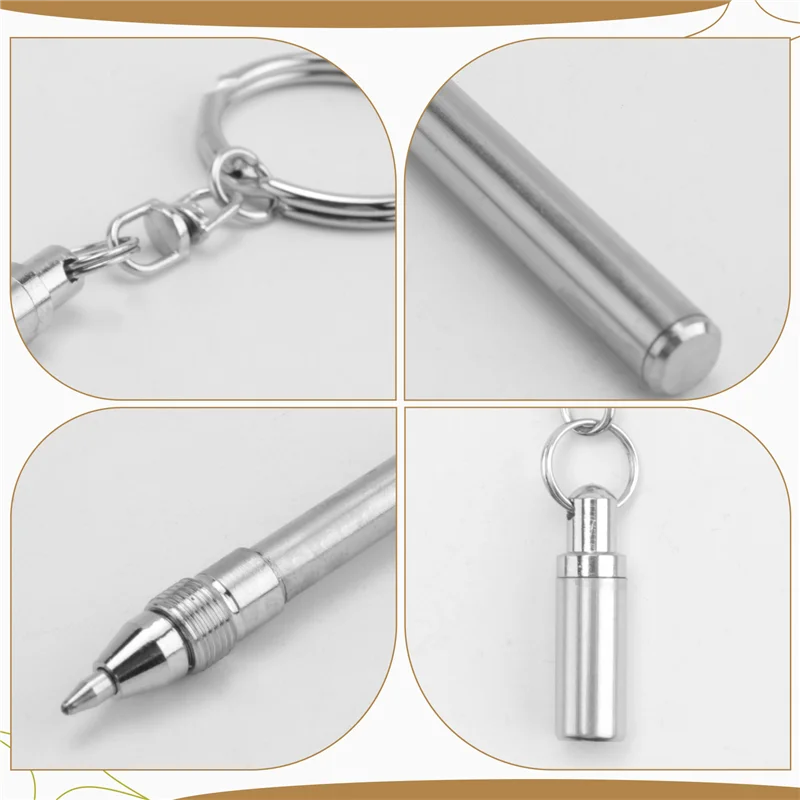 -RRKK حلقة مفاتيح محمولة من الفولاذ المقاوم للصدأ قلم تلسكوبي تصغير قلم حبر جاف أداة سلسلة مفاتيح للسفر في الهواء الطلق