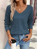 Women's V-neck Knitted Off-Shoulder Sweater for Spring And Autumn External Wear Casual Comfortable Knitwear