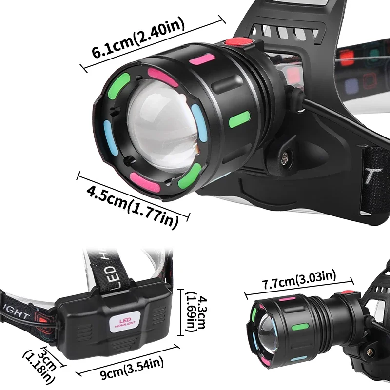 Powerful 30W LED Headlamp with Fluoresce Flashlight Zoom IP64 Waterproof Long Shot Head Lamp for Camping, Hunting