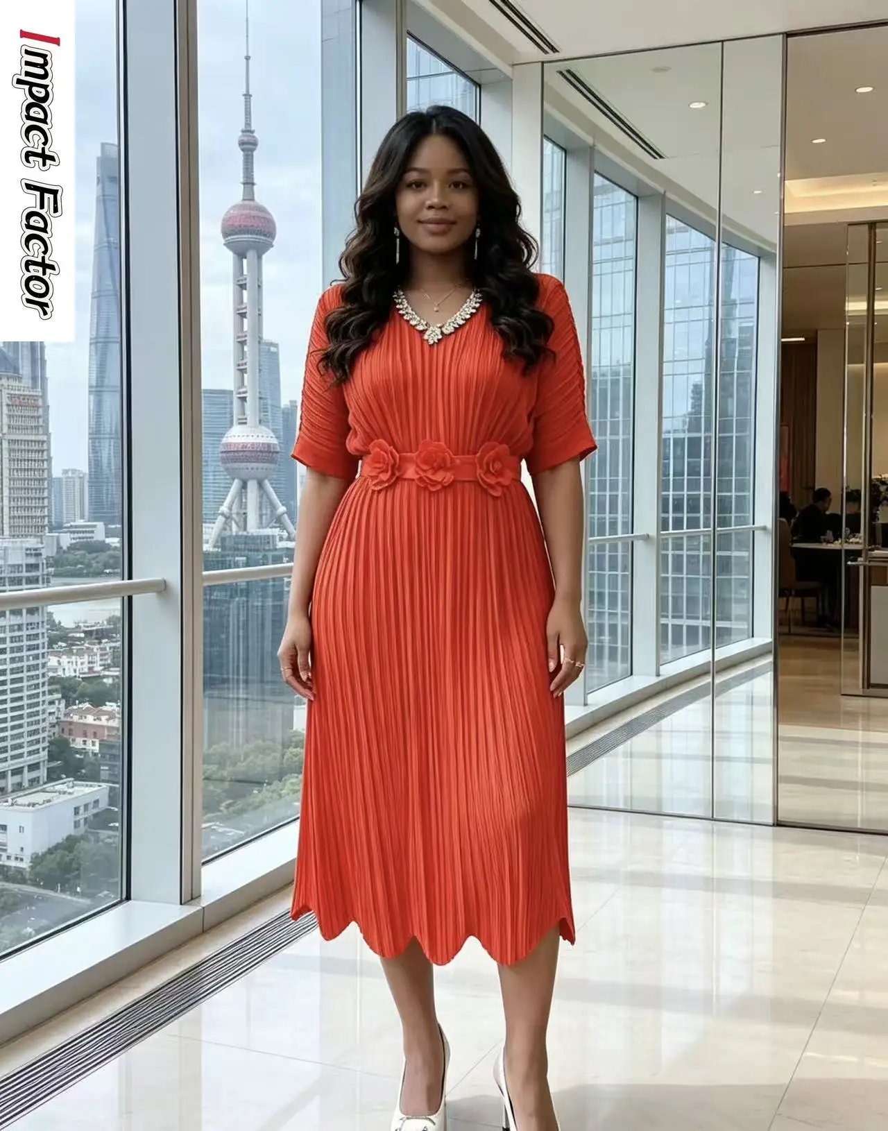 

Miyake Pleated Loose Fashion Casual Dress 2026 Heavy Industry Nail Drill V-neck Long Dress Women's New