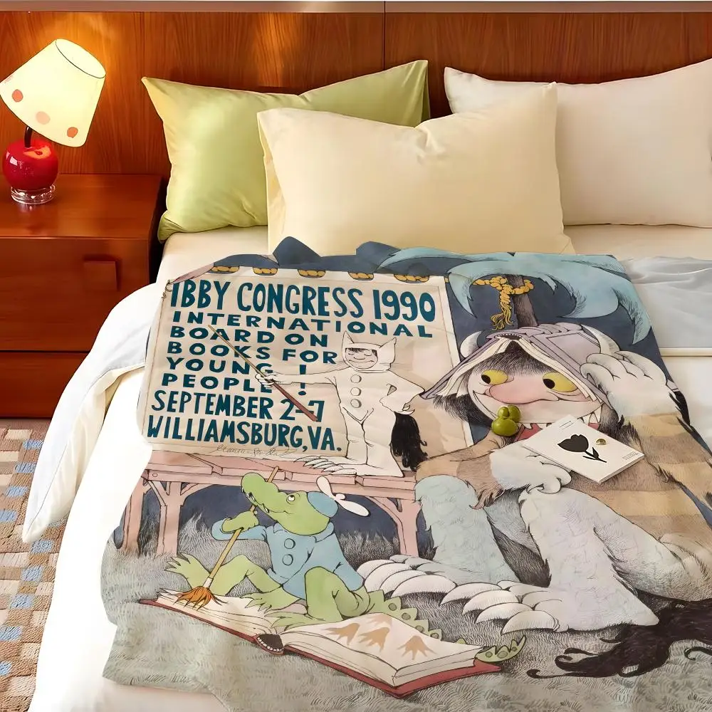 Book W-Where t-the W-Wild T-Things A-Are Throw Flannel Throw Blanket, Lightweight Cozy, Durable Washable cute Cool