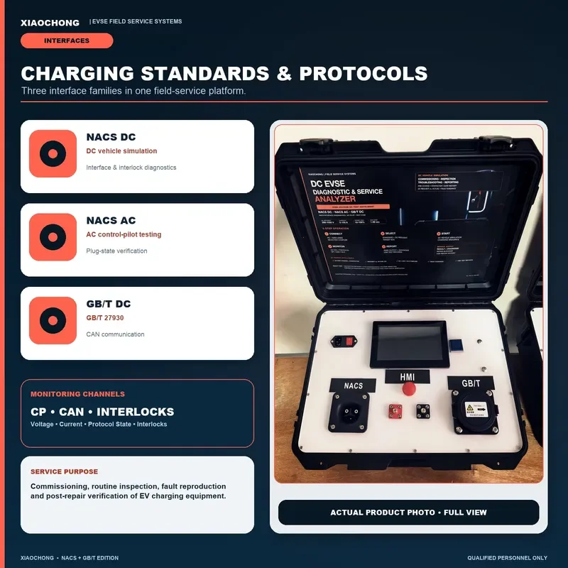 NACS EV Charger Tester Portable Diagnostic Analyzer DC Charging Station Emulator 200-1000V 5-100A For Electric Vehicle
