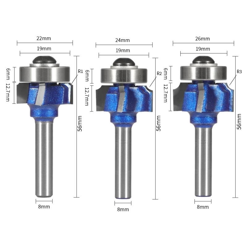 YUSUN 8MMシャンク4枚刃超硬Z4コーナーラウンドビット丸めカバービットルータービット木工フライスカッター木材用フェイスミル