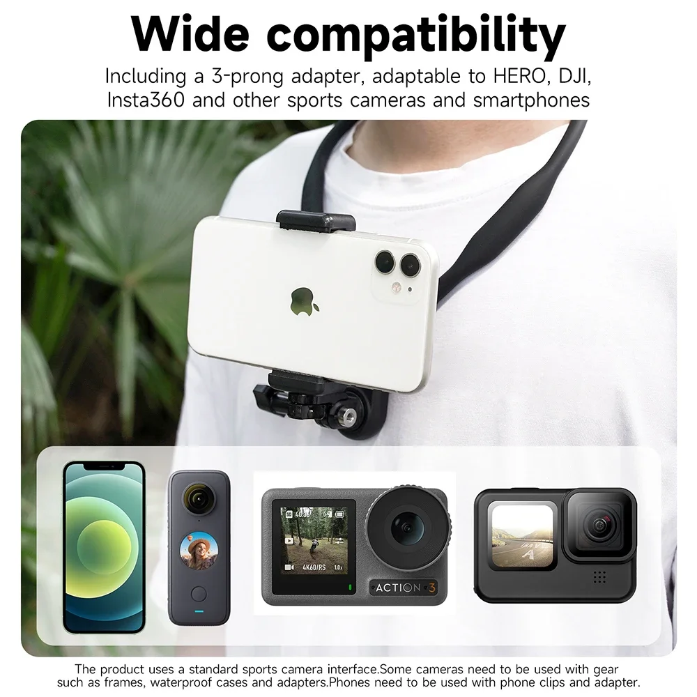 TELESIN Silicone Neck Mount for GoPro Hero13 12 11 10 9 8 DJI OSMO Action 5 Pro 4 3 Insta360 X4 Ace Pro Action Camera Accessory