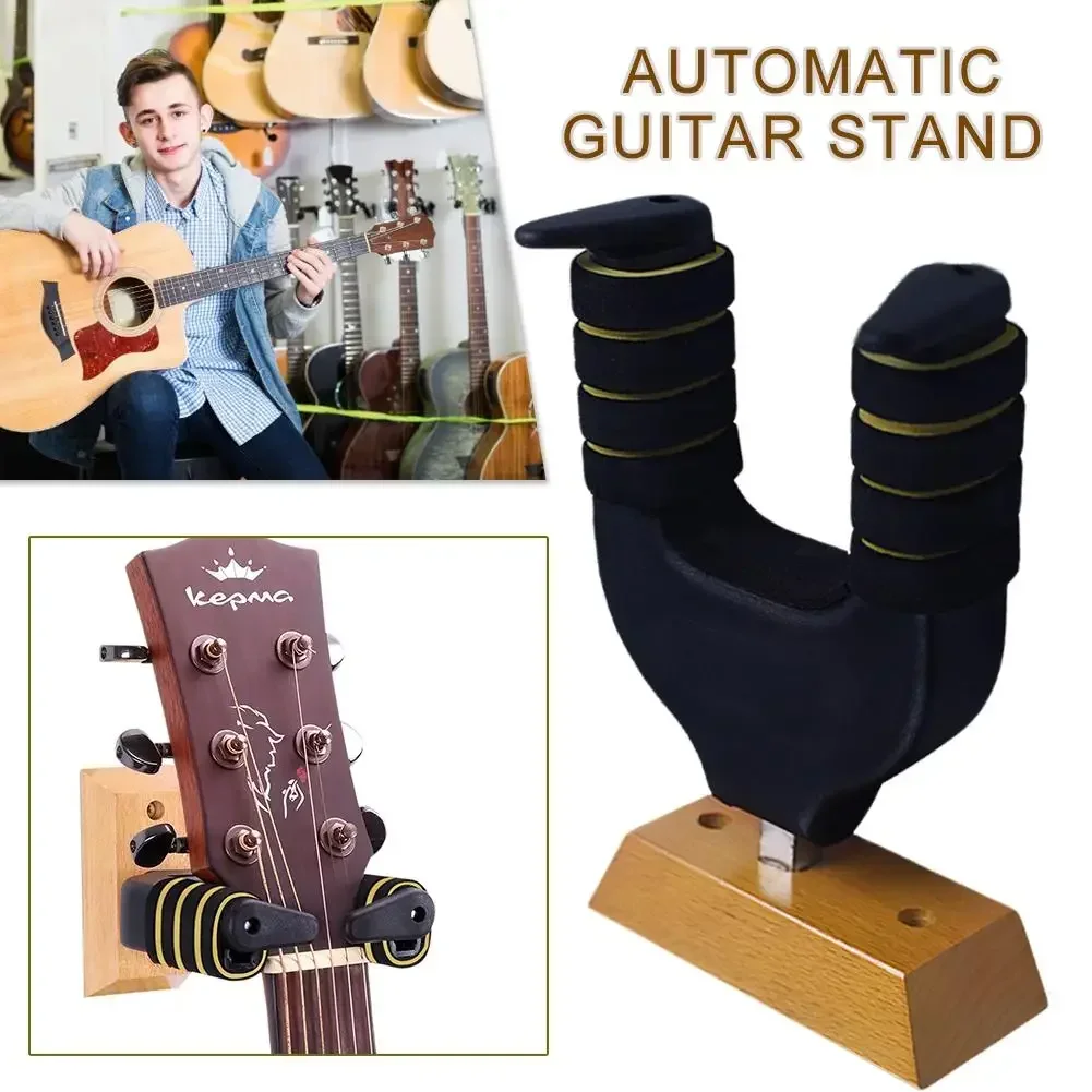 Solid Wood Guitar Hook Advanced Automatic Lock Wall Electric Guitar Bass Hanger Gravity Self-locking Bracket Guitar Stand Hanger