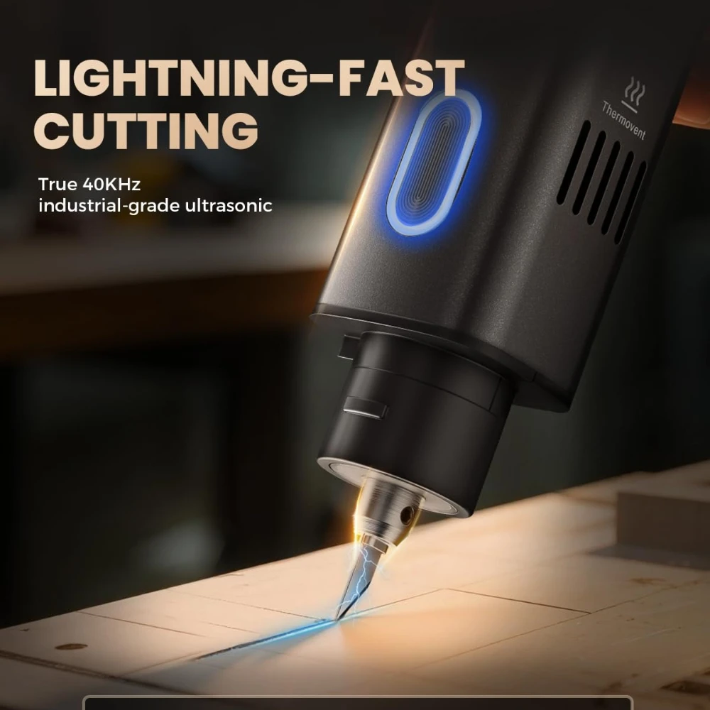 JAKEMY Ultrasonic Cutter Knife, 40KHz 2-in-1 Cutting and Grinding Set, AI Cooling System for DIY, Leatherworker, Jeweler