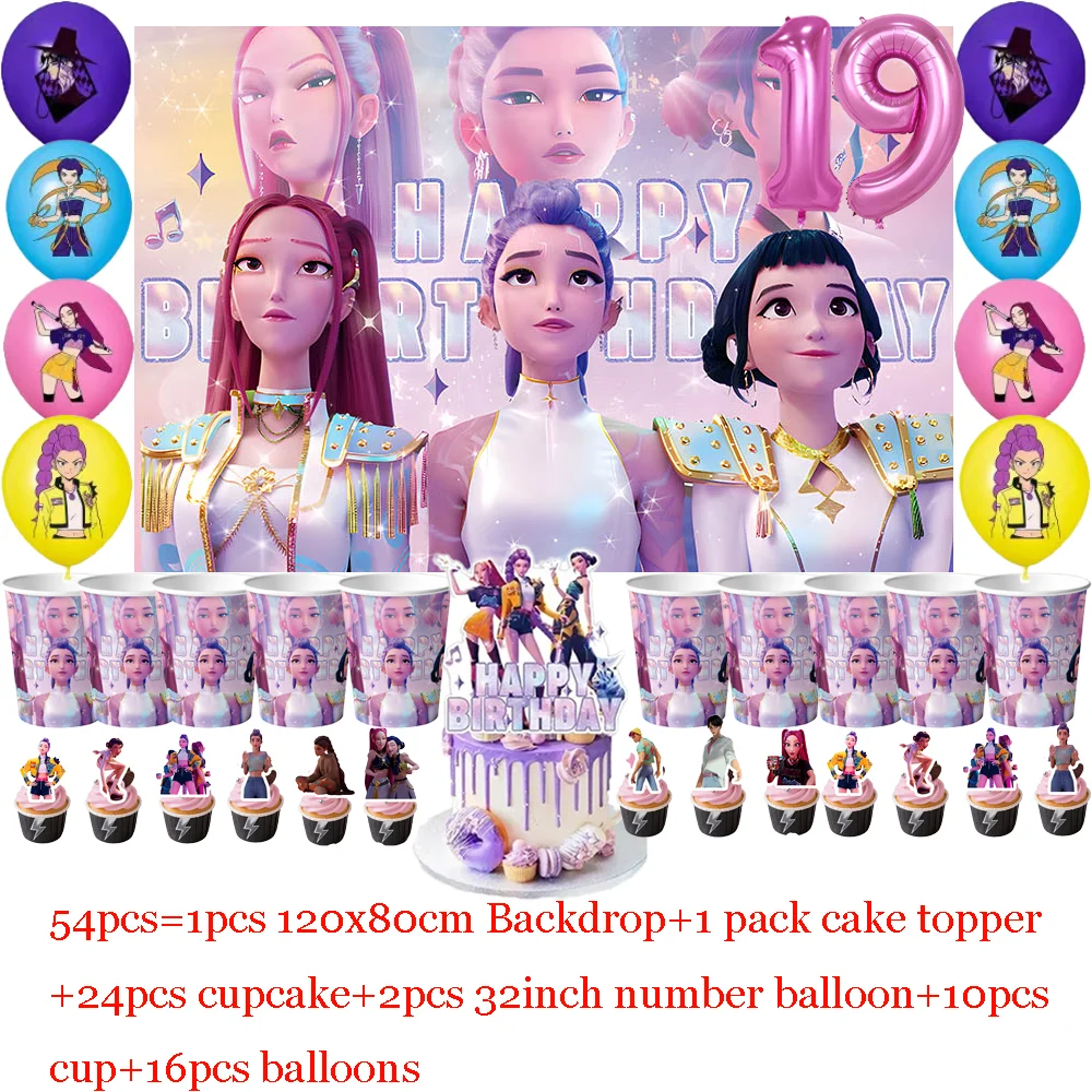 

Kpop Demon Hunters Birthday Disposable Party Balloons Decor Set Music Girl Number Aluminum Film Balloons Kids Party Supplies