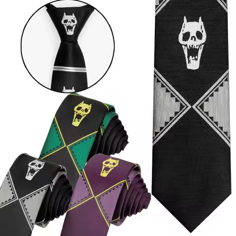 JoJo Bizarre Adventure Kira Yoshikage Zipper Tie Neck Mens Skinny Zipper Neckties Solid Color Anime Tie Business Zipper Necktie