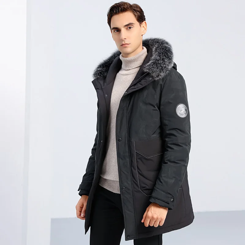 

Winter Coat Men 90% White Duck Down Jackets for 2023 Detachable Fox Fur Collar Hooded Parkas Mid-length Casaco Masculino