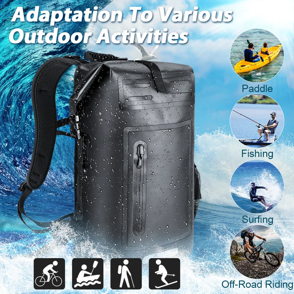 NEWBOLER Wasserdichter Schwimmrucksack mit großem Fassungsvermögen, Strand, Driften, Surfen, Tauchen, wasserdichter Rucksack, 35 l Trockenrucksack – Detail 9