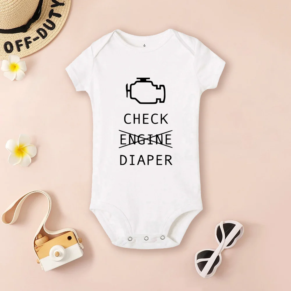 Check Engine Baby Bodysuit Funny Poopy Diaper Baby Romper Cute Mechanic Infant Bodysuits Boys Girls Clothes Newbron Gift