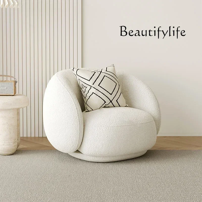 Niedlicher flauschiger Wohnzimmerstuhl, elastisch, weißer Boden, einzelner Wohnzimmerstuhl, Rückenlehne, Meubles de Salon, Wohnmöbel
