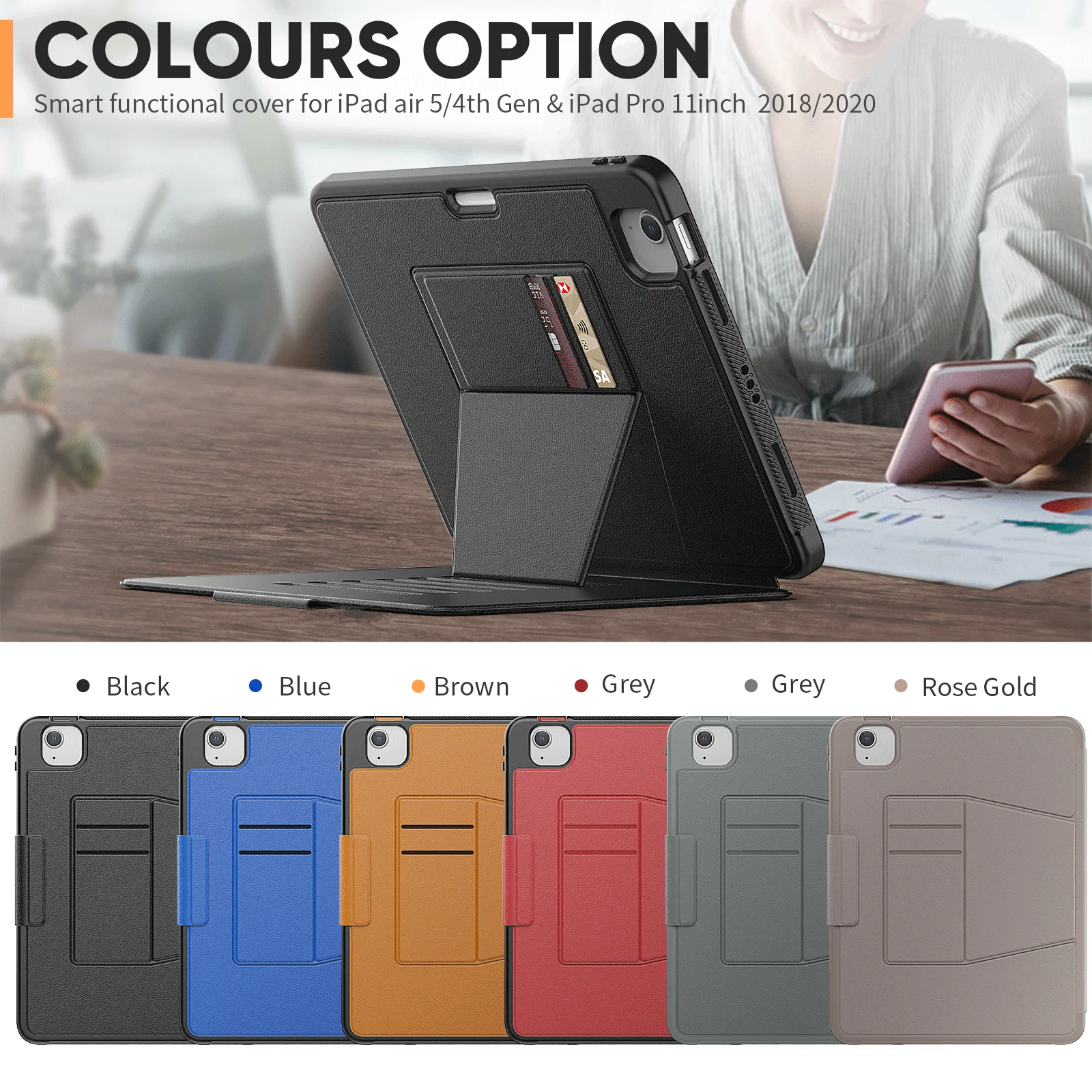 Flip Magnetic Card Leather Shockproof cover with rechargeable Pen slot Kickstand case for Apple Ipad Air4 10.9 Ipad Pro 11 Air 5