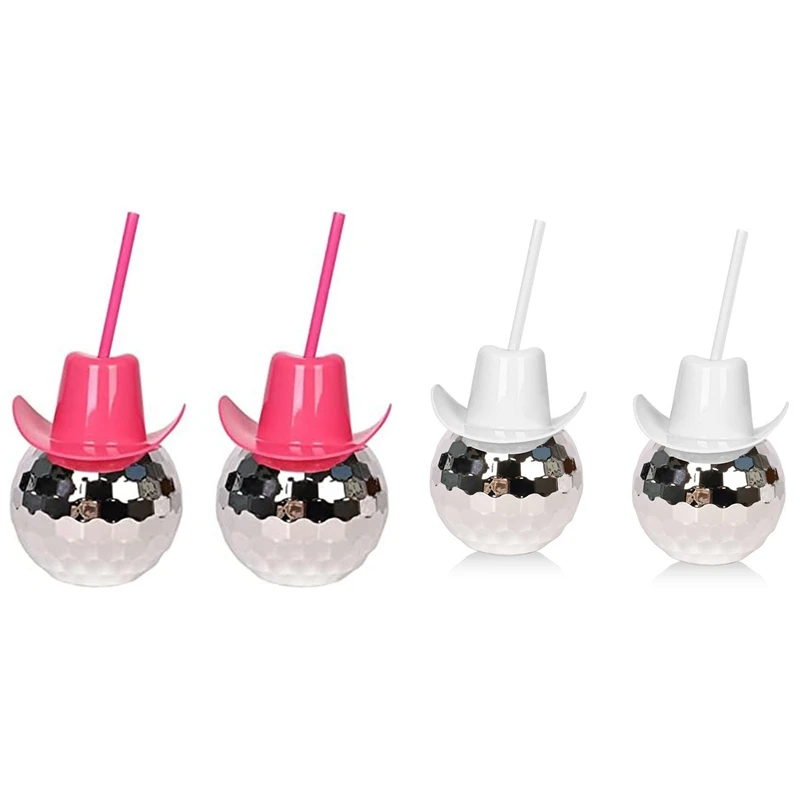 

2Pcs Disco Ball Cups With Straw, Disco Flash Ball Cocktail Cup, Disco Cowboys Hat Cups, Flash Cocktail Cup