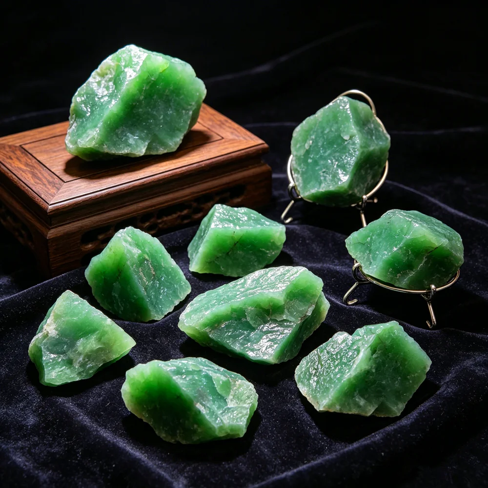 Jade Piedra Natural Dulong Jade Green Jadeite Raw Stone Mineral Specimens Jewelry Making Crystal Stone Home Decoration Stone