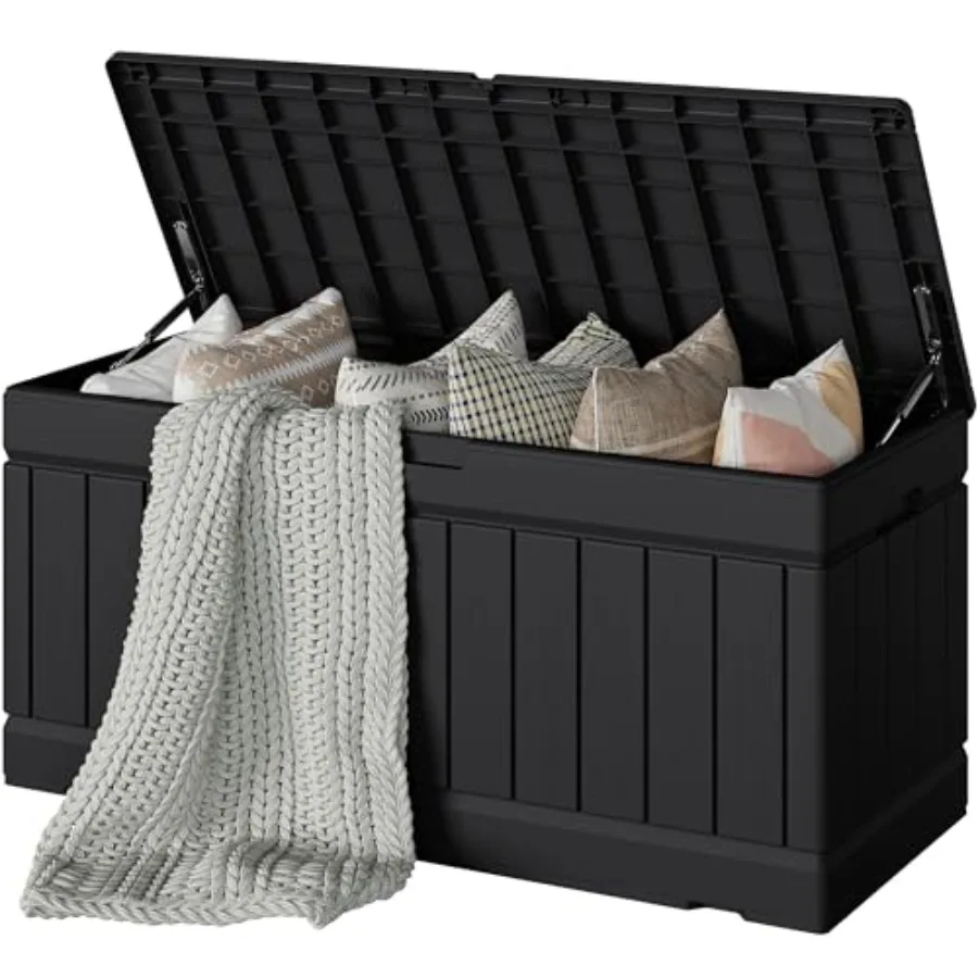 

Deck Box, Waterproof Resin Outdoor Storage Box for Outside and Patio, Outdoor Storage Bench Lockable for Patio Furniture, Garde