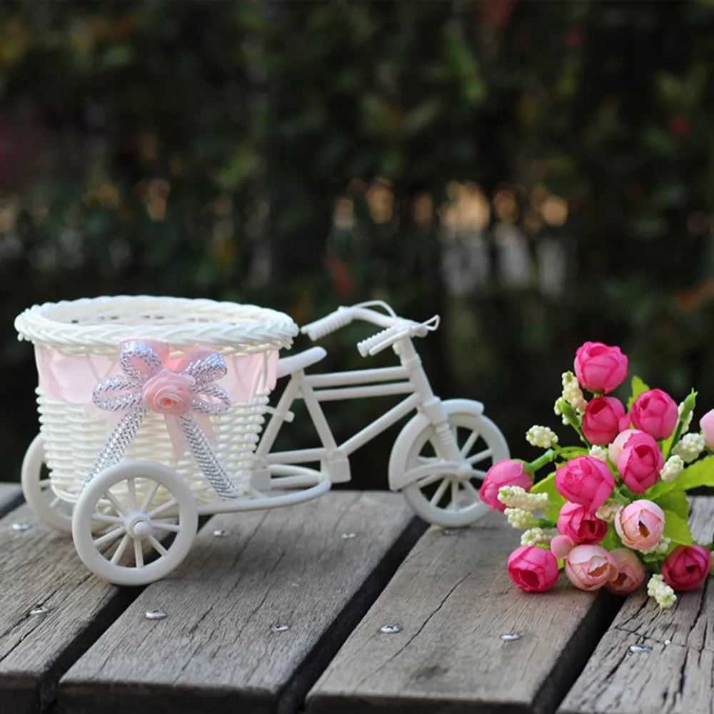 White Bicycle Decorative Flower Basket Wedding Decoration Plastic Tricycle Design Flower Pot Storage Basket Party Decoration Pot view 4