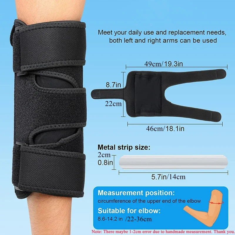 1Pcs Adjustable Elbow Support with 2 Removable Metal Splints Elbow Brace Arm Stabilizer Cubital Tunnel Tennis Sports Protection