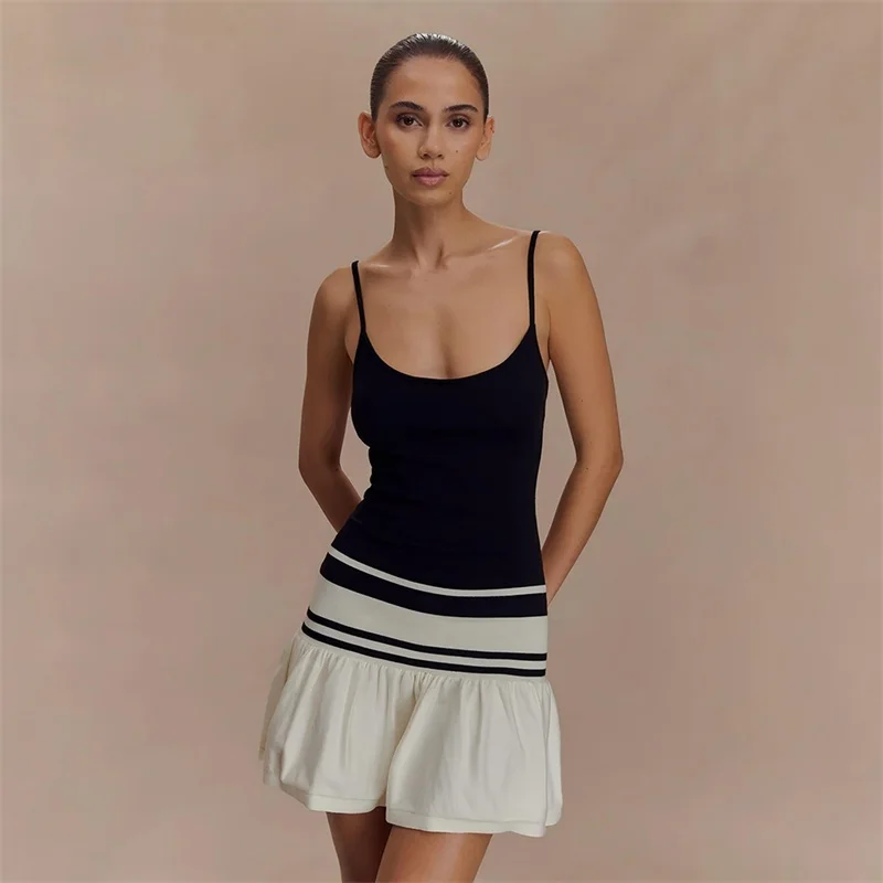 

Spaghetti Strap Stripe Women's Evening Dress Deep-V Neck Pleated Bandage Gown Hot Black Blue Backless Slim Party Skirt In Stock