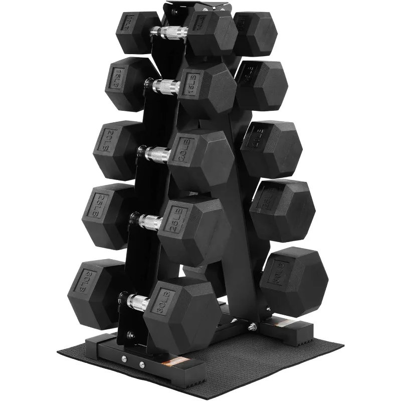 BalanceFrom Rubber Coated Hex Dumbbell Weight Set with Storage Rack, 100LB or 150LB or 200LB Set