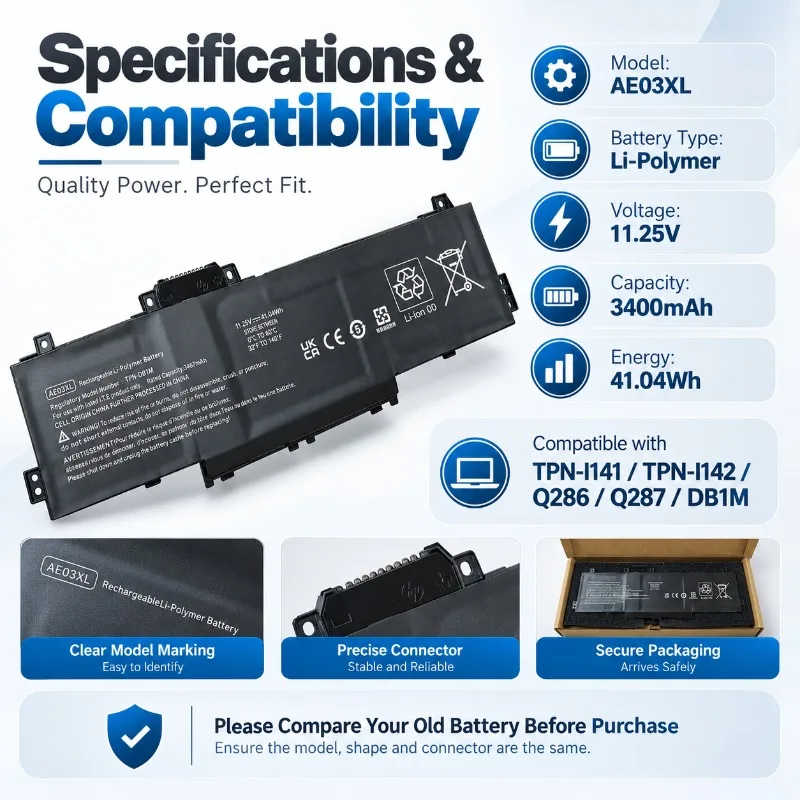 AE03XL for HP Laptop Replacement Battery High Performance Long Lasting for TPN-I141 I142 Q286 Q287 DB1M Notebook Battery`