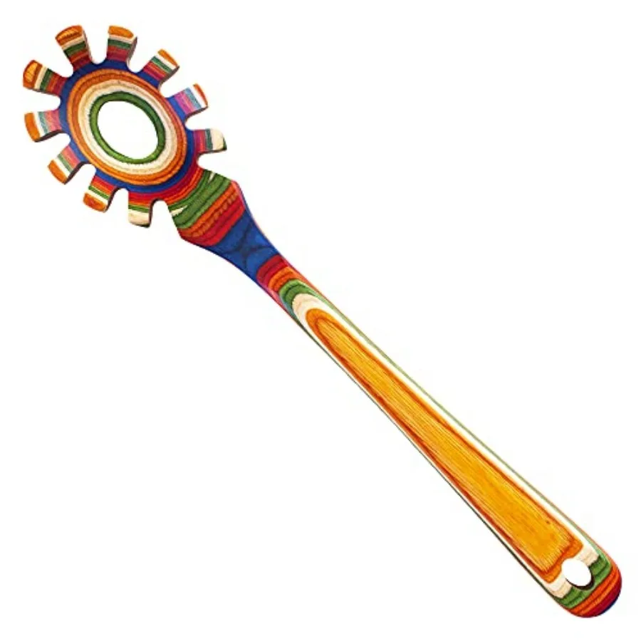 

Baltique Collection Wooden Spaghetti Spoon 12.5" Pasta Server with Teeth, Colorful Birch Wood Utensil for Portioning, Stirring