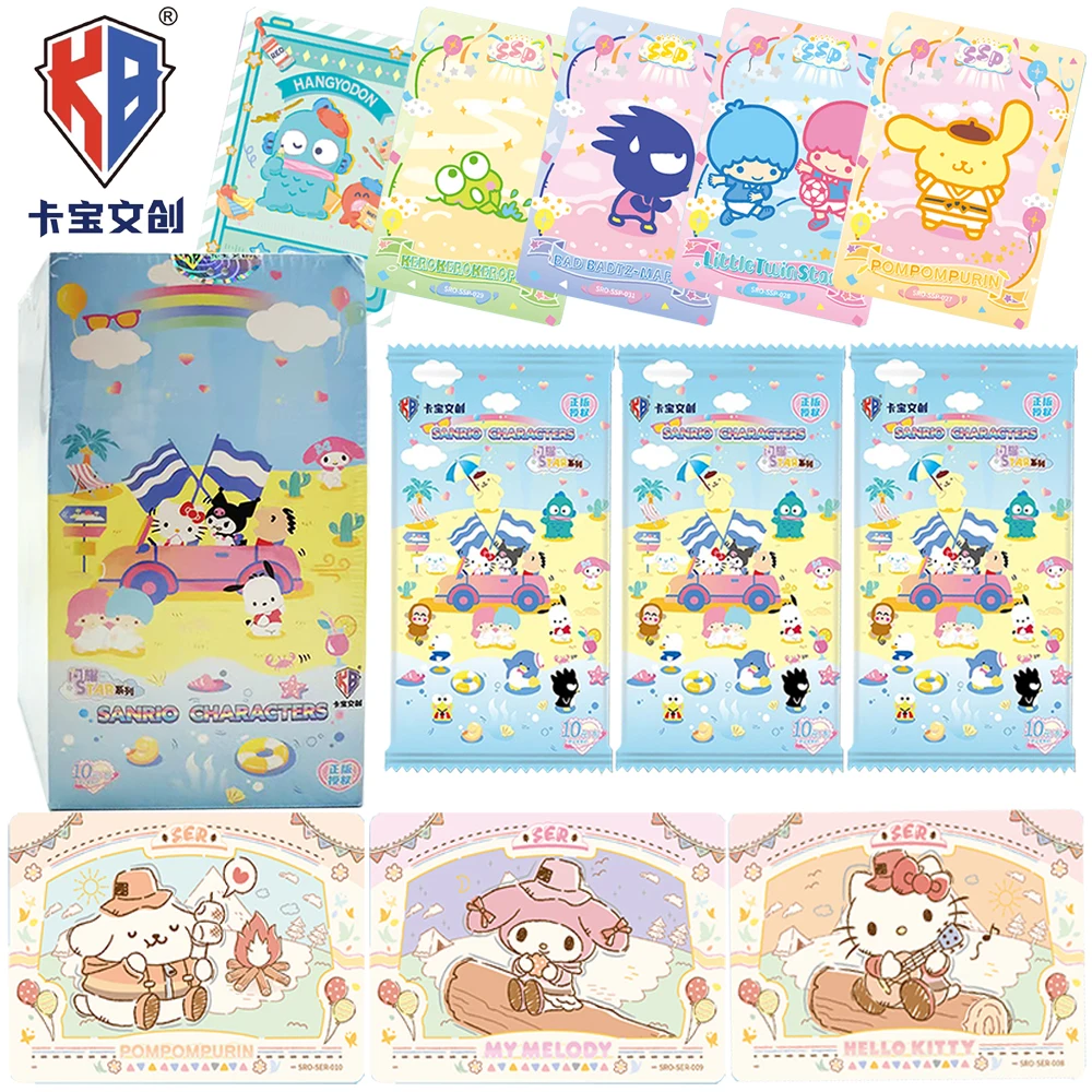 KB Sanrio Characters Summer Beach Road Trip Collectible Trading Cards Booster Box, Hello Kitty My Melody Pompompurin Hangyodon