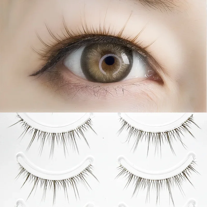 707 Japanese 5 Pairs Brown Sharpened False Eyelashes Soft Stems Natural Cross Long Clustered Upper Eyelashes