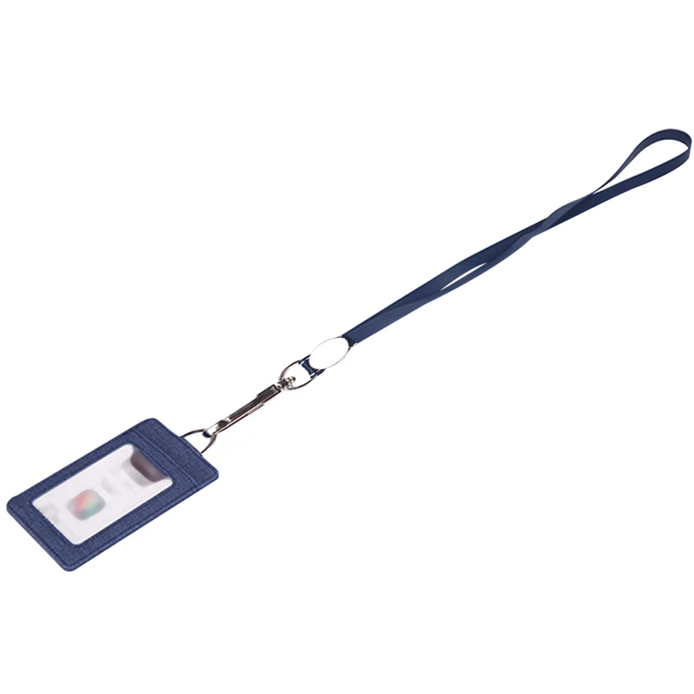 

1pc Pu Lanyard Holder Certificate Cover Name Tag Protector Hanging Neck Strap For Office School Staff Dark Blue Student Bag