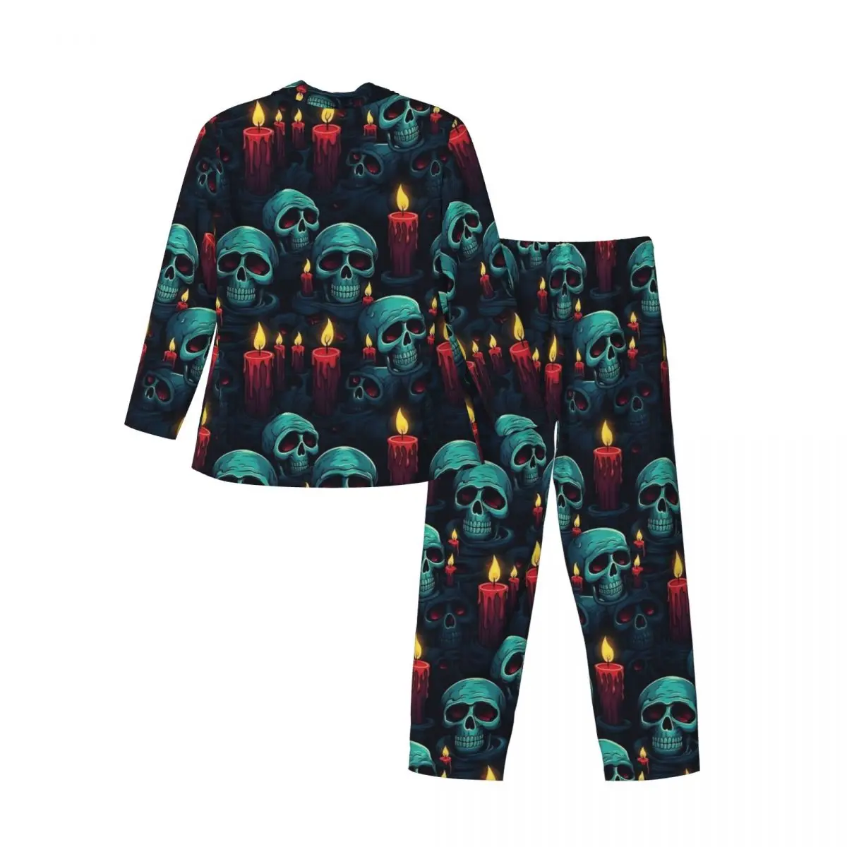 Halloween crânio e velas pijamas conjunto bonito macio pijamas unisex manga longa casual quarto 2 peças pijamas tamanho grande xl 2xl