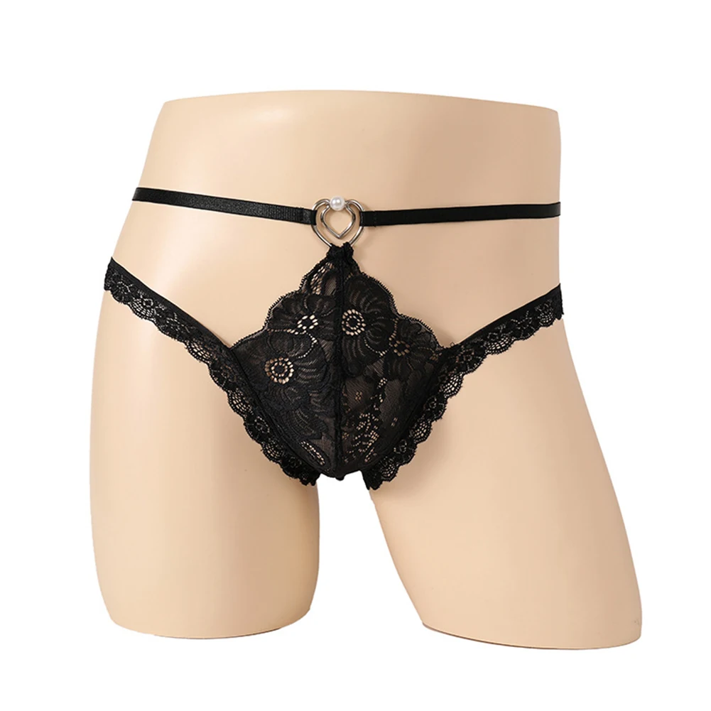 

Sexy Men Sissy Thong Lace Hollow G-String Man Chain See-through Briefs Gay Man Temptation Underwear Solid Erotic Lingerie