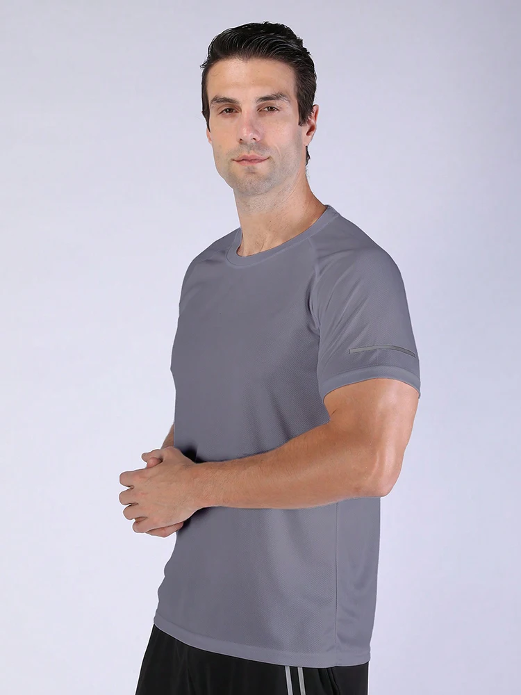 5-teiliges, lässiges, atmungsaktives, lockeres T-Shirt für Herren, kurzärmliges Oberteil mit Rundhalsausschnitt für Outdoor-Fitnessstudio, schnell trocknende Sportbekleidung – Detail 10