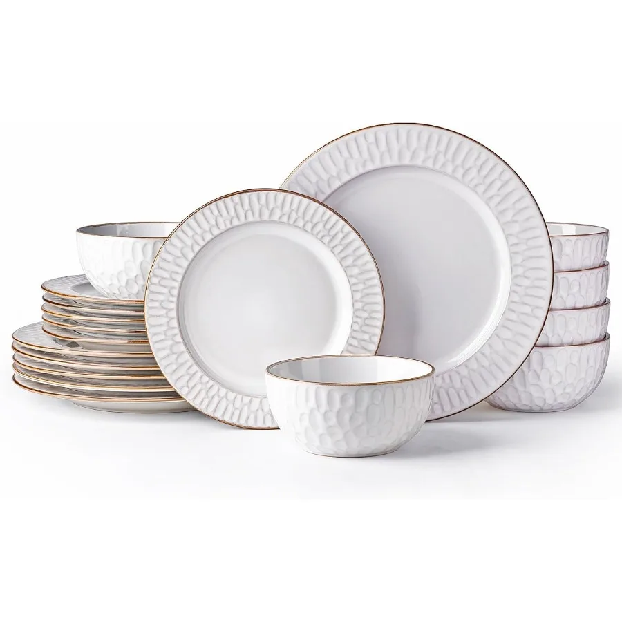 

Наборы керамической посуды, 18 шт., элегантные керамограничные тарелки и миски с тиснением, наборы новоселья, свадебный подарок, посудомоечная машина и микрова