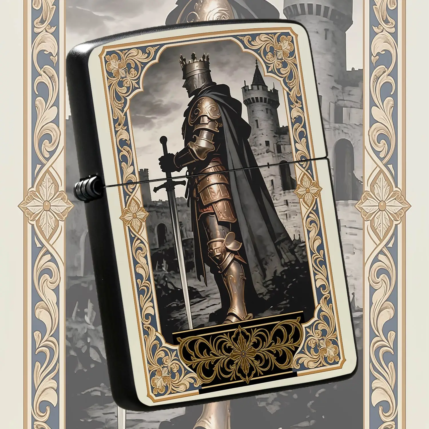Vintage Medieval Crowned Knight Themed Lighter, Exquisite Castle Ruins Art Print, Portable All-Scenario Daily Carry Gear, Durable Stylish Practical Accessory, Unique Retro Aesthetic Decorative Item, Ideal For Personal U A Humorous And Inter