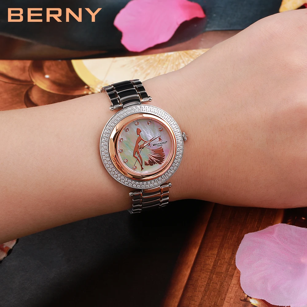 BERNY-reloj analógico de acero inoxidable para mujer, accesorio de pulsera de cuarzo resistente al agua con diseño de zafiro, complemento masculino