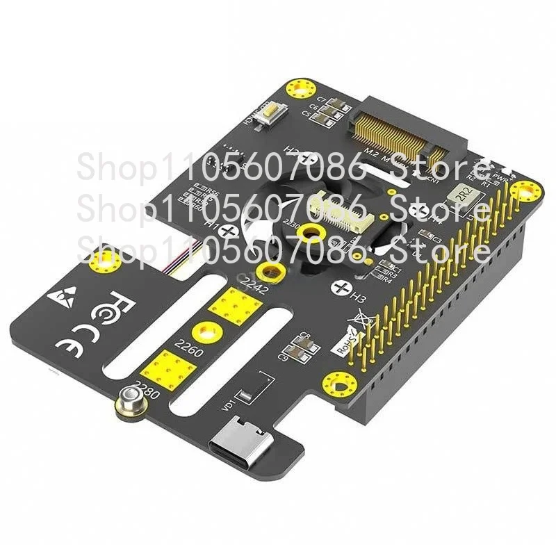 For Raspberry Pi 5 PCIE to M.2 NVMe SSD 2280 SSD 3-in-1 Expansion Board with Fan
