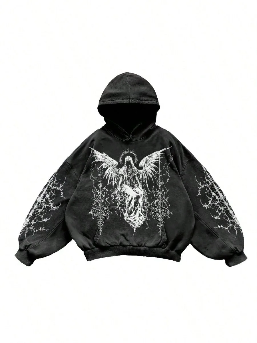 

Мужская толстовка с капюшоном и принтом потертого узора Manfinity Dauomo, толстовка в стиле Харадзюку с принтом High Street