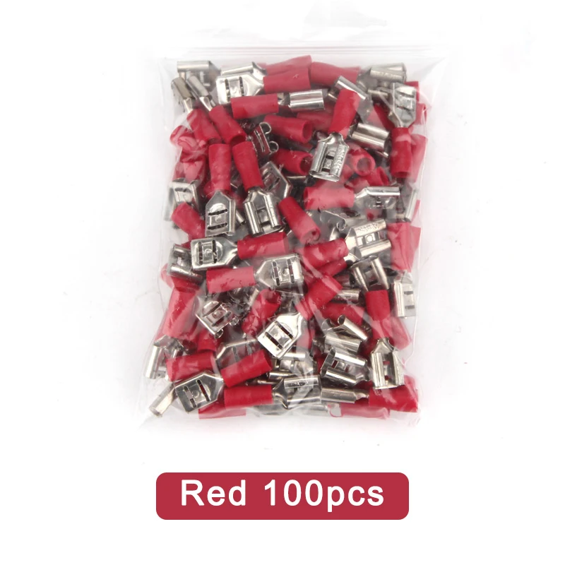 100pcs FDD2-250 FDD Insulated Electrical Crimp Female Terminal For 1.5-2.5mm2 Cable Connectors Cable Connector