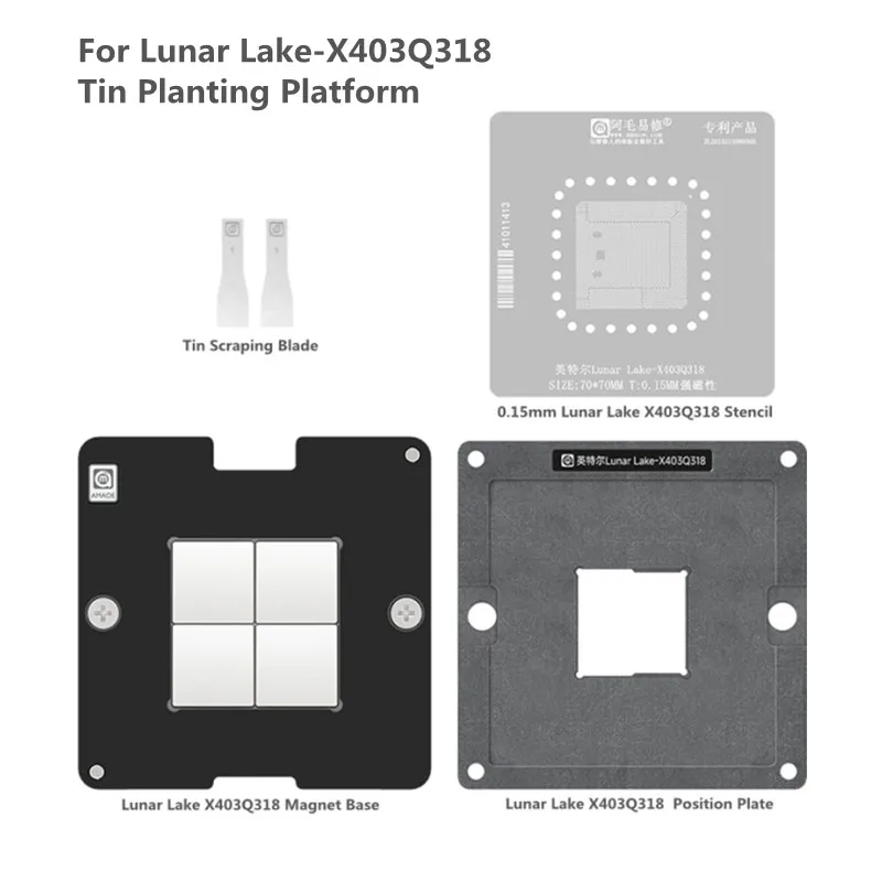 AMAOE Lunar Lake-X403Q318 Planting Tin Platform with Positioning Plate 0.15mm Strong Magnetic BGA Reballing Stencil Template